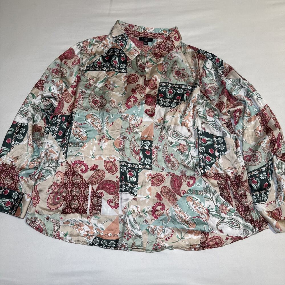 Haver London Semi Sheer Blouse Floral Plus 3X Whimsical Colorful Long Sleeve EUC